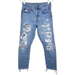 Levi's High Rise Ripped Blue Jeans